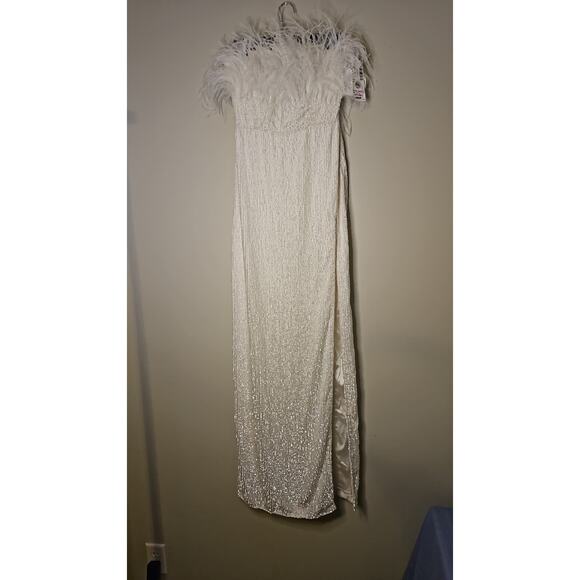 Retrofête Dolly Strapless Feather-Trim Sequin Satin Gown - Picture 8 of 13